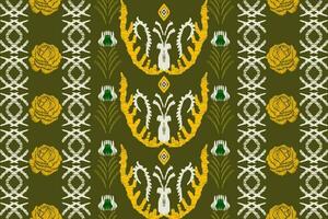 Seamless ikat repeats modern handmade batik design.  On a green background, vintage style. vector