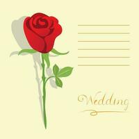 Vintage wedding invitation with a red rose on the yellow background. vector