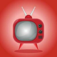 3d retro tv icon of television set in cartoon style with red background. vector