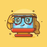 linda computadora monitor personaje mascota con Okay firmar mano gesto aislado dibujos animados en plano estilo diseño vector