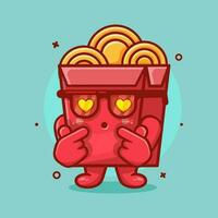 kawaii noodle box character mascot with love sign hand isolated cartoon in flat style design vector