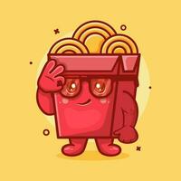 funny noodle box character mascot with ok sign hand isolated cartoon in flat style design vector