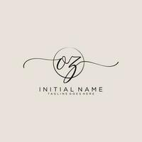 Initial OZ feminine logo collections template. handwriting logo of initial signature, wedding, fashion, jewerly, boutique, floral and botanical with creative template for any company or business. vector