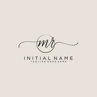 Initial MR feminine logo collections template. handwriting logo of initial signature, wedding, fashion, jewerly, boutique, floral and botanical with creative template for any company or business. vector