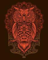 Owl bird mandala style with antique engraving ornament vector