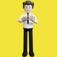 Illustration of a three-dimensional cartoon character. Various gestures. Businessman 3d render. photo