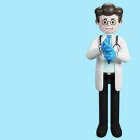 3d representación de un dibujos animados médico personaje. ilustración de masculino medico.presentacion acortar Arte. foto