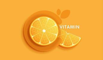 Drop water vitamin c orange and structure. vitamin solution complex with chemical formula from nature. beauty treatment nutrition skin care design. medical and scientific concepts for cosmetic. vector