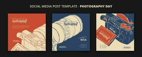 conjunto de social medios de comunicación enviar modelo para fotografía día con cámara en largo lente diseño vector