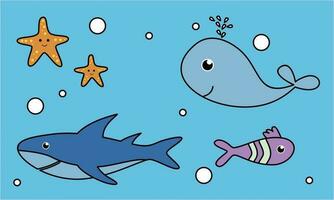 Marine life vector cartoon ocean character