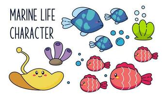 Marine life vector cartoon ocean character