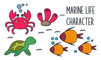 Marine life vector cartoon ocean character