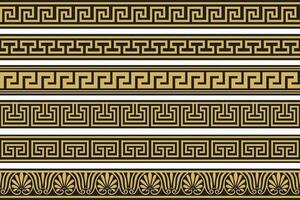 Set of vector seamless greek classic ornament. Pattern for a border and a frame. Ancient Greece and the Roman Empire. Endless golden with black meander
