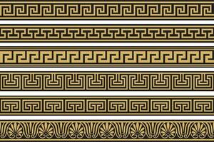 Set of vector seamless greek classic ornament. Pattern for a border and a frame. Ancient Greece and the Roman Empire. Endless golden with black meander