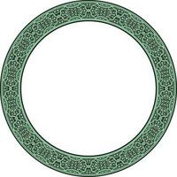 Vector green round oriental ornament. Arabic patterned circle of Iran, Iraq, Turkey, Syria. Persian frame, border