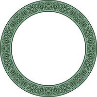 Vector green round oriental ornament. Arabic patterned circle of Iran, Iraq, Turkey, Syria. Persian frame, border