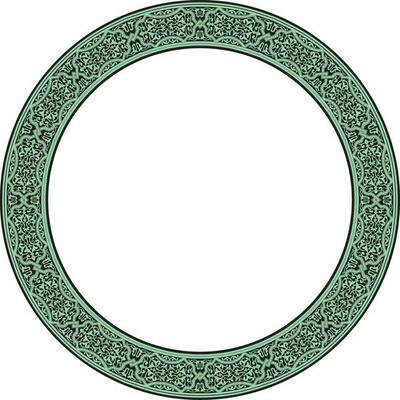 Vector green round oriental ornament. Arabic patterned circle of Iran, Iraq, Turkey, Syria. Persian frame, border