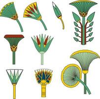 Vector colored set of ancient Egyptian signs and symbols. Lotus flower