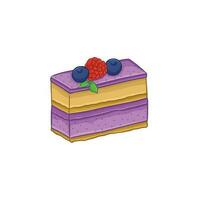 Piece of cake with blueberry and raspberry. Vector illustration