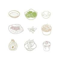 Vector set of hand drawn sushi and rolls icons. Isolated on white background