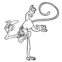 Cartoon funny monkey handstanding and doing circus trick. Vector illustration of happy monkey chimpanzee outlines for coloring pages book