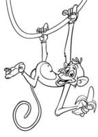 Cartoon funny monkey. Vector illustration of happy monkey chimpanzee outlines for coloring pages book