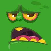 Cartoon growling zombie face. Vector zombie monster square avatar