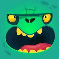 Cartoon growling zombie face. Vector zombie monster square avatar