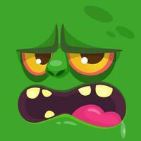 Cartoon growling zombie face. Vector zombie monster square avatar