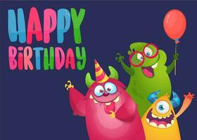 dibujos animados monstruos cumpleaños ilustración. vector diseño para cumpleaños fiesta, invitación, fiesta póster