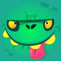 Cartoon growling zombie face. Vector zombie monster square avatar