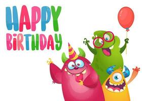 Cartoon monsters birthday illustration. Vector design for birthday party, invitation, party poster