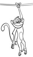 Cartoon funny monkey. Vector illustration of happy monkey chimpanzee outlines for coloring pages book