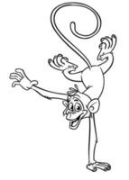 Cartoon funny monkey handstanding and doing circus trick. Vector illustration of happy monkey chimpanzee outlines for coloring pages book