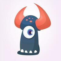 Cartoon black monster with horns and one eye.Vector illustration vector