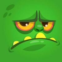 Cartoon angry and funny zombie face. Vector zombie monster square avatar