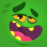 Cartoon laughing funny zombie face. Vector zombie monster square avatar