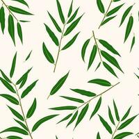 Plants seamless pattern. Green willow branches with leaves on a light pink background for printing on textiles and fabrics. Vector. vector