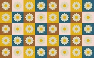 Wild chamomile flowers in colorful squares form a horizontal floral banner. Vector. vector