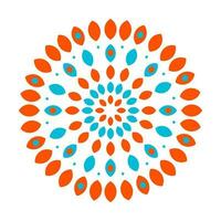 Floral abstract circular pattern for printing on pillows, interior design. An explosion effect of random radial orange and light blue petals on a white background. Vector. vector