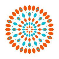 Floral abstract circular pattern for printing on pillows, interior design. An explosion effect of random radial orange and light blue petals on a white background. Vector. vector