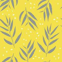 Plants seamless pattern. Willow branches with long leaves. Gray and yellow. Botanical print for textiles and fabrics. Vector. vector