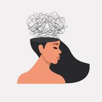 Mental health concept. Portrait of a beautiful woman with confused thoughts, depression, crisis. Vector. vector