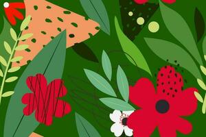 Abstract flowers and leaves create a seamless pattern. Horizontal modern nature banner. Vector. vector