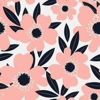 Wild rose in a botanical seamless pattern. Rosehip flowers are pink on a light gray background. Vector. vector