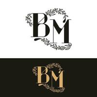 handdrawn wedding monogram BM logo vector