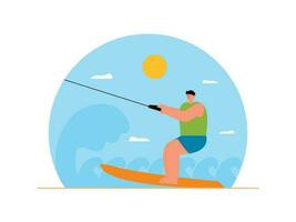 Man doing water ski sport in beautiful beach vector