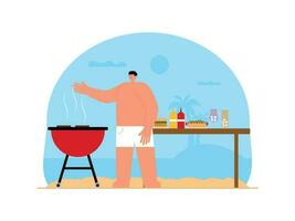 hombre haciendo parrilla fiesta en el playa vector