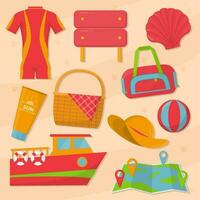 10 summer icon illustrations set isolated on the colored background vector