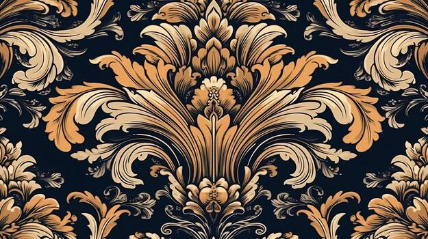Golden damask seamless pattern photo
